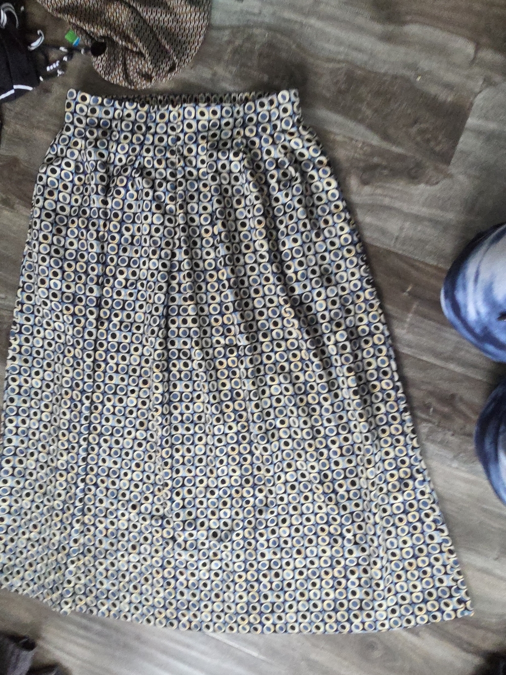 High-Waist Geometric Midi Skirt in Navy and Cream From The 90s